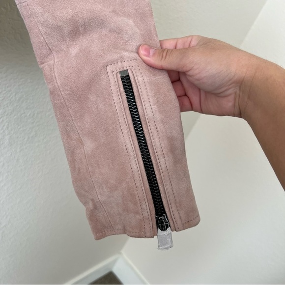 NEW All Saints Ayra Suede Biker jacket in pink size 6 - Picture 8 of 12